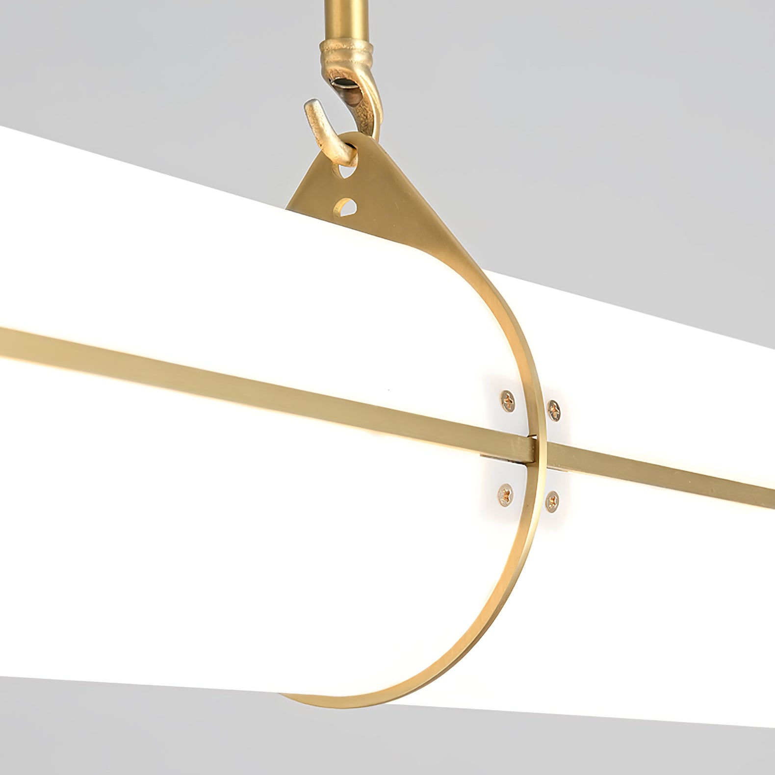 Gold band, suspension hook and White acrylic close-up