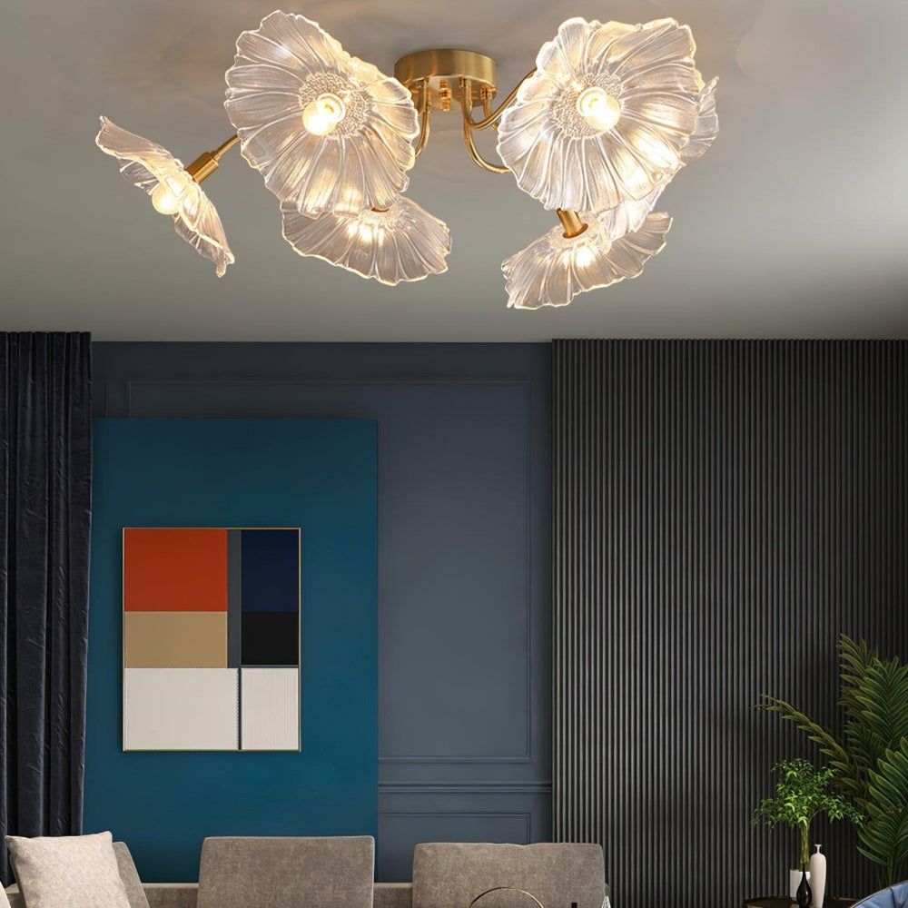 Vintage Lotus Leaf Glass Ceiling Light - Cueteks