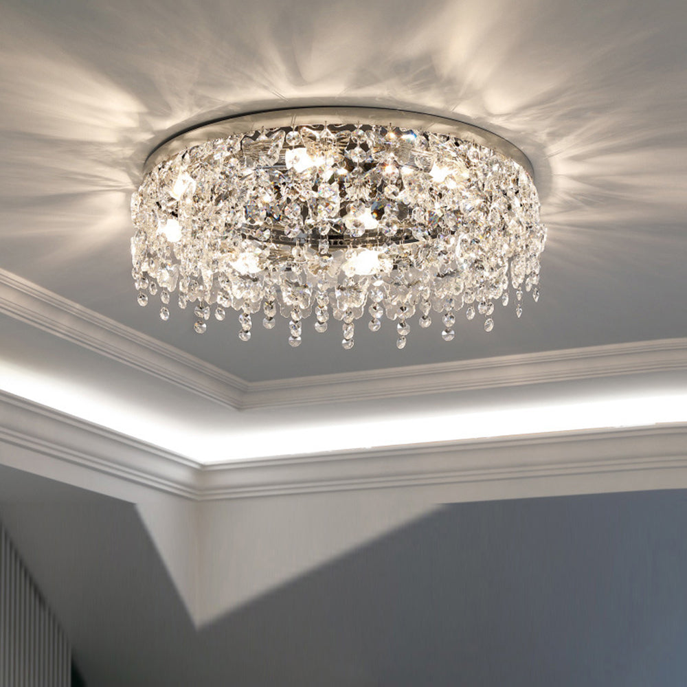 Luxury Crystal Chrome Flush Ceiling Light - Cueteks