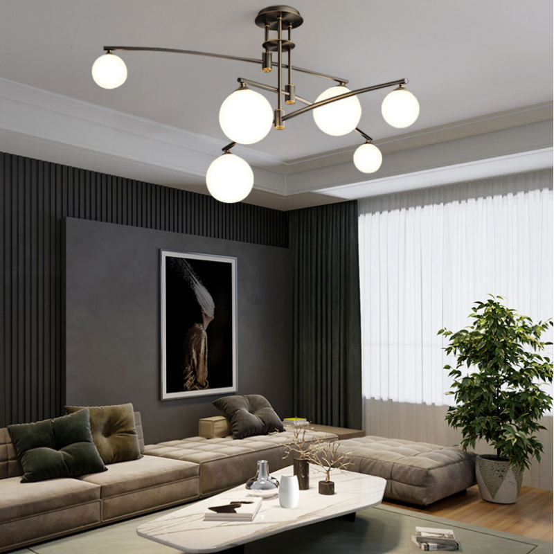 Modern Nordic Glass Ball Semi Flush Chandelier - Cueteks
