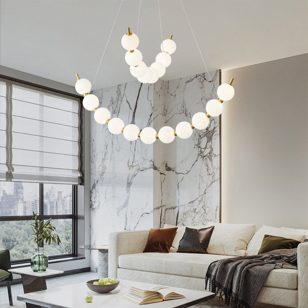 Unique Pearl Design White Ball LED Necklace Chandelier - Cueteks