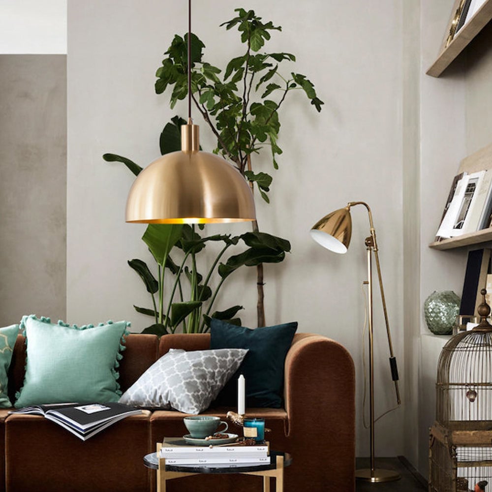 Mid-Century Modern Brass Dome Hanging Pendant Light - Cueteks