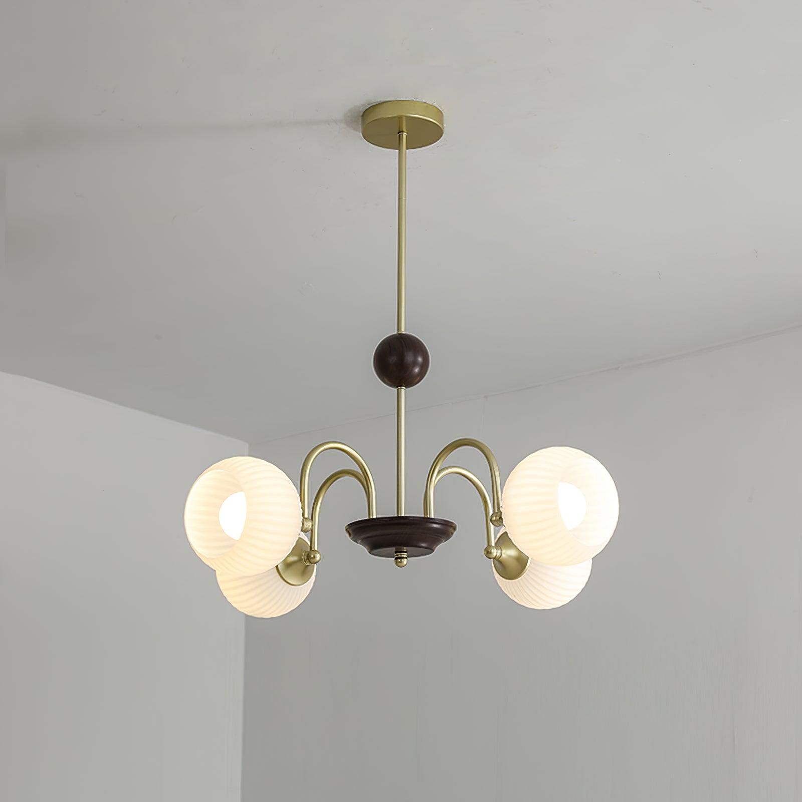 Contemporary Cream Ribbed Glass Chandelier - Cueteks