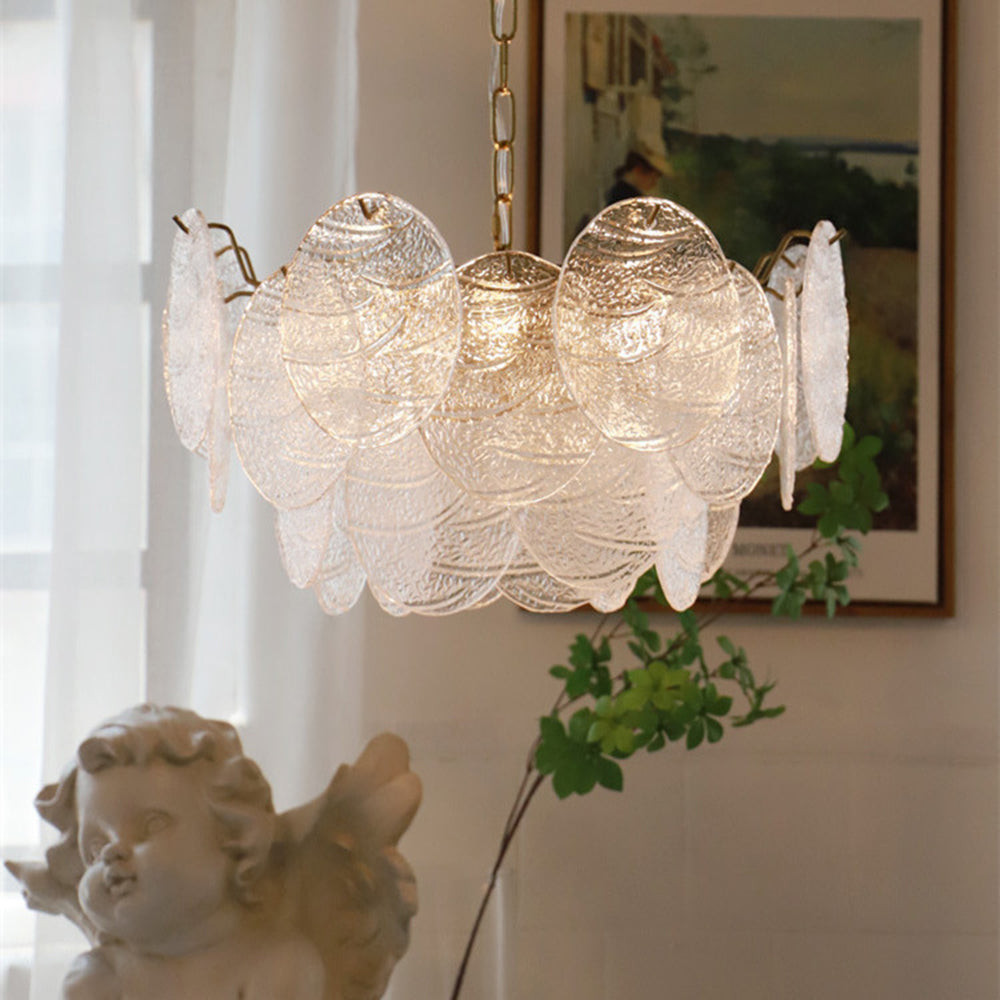 Glass Disc Pendant Light Large Ice Glass Chandelier - Cueteks