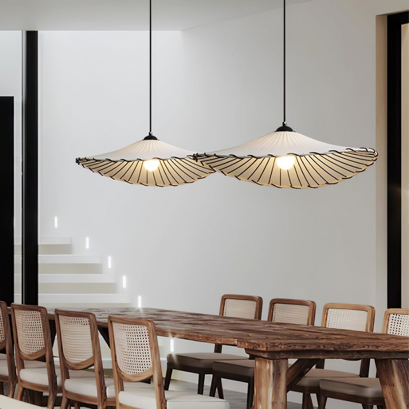 Wabi-Sabi Vintage Lotus Leaf Fabric Pendant Light - Cueteks