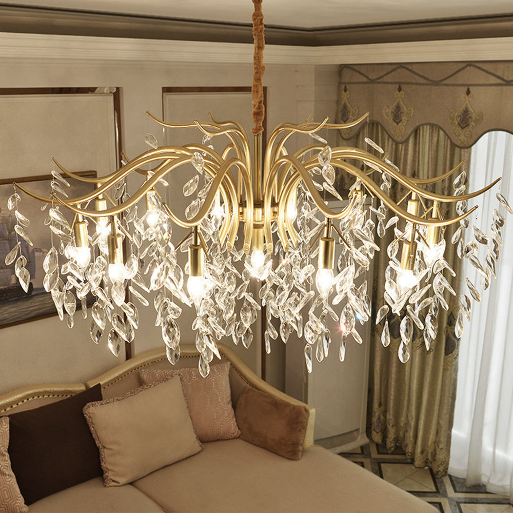Modern Large Crystal Gold Tiered Dining Room Chandelier - Cueteks