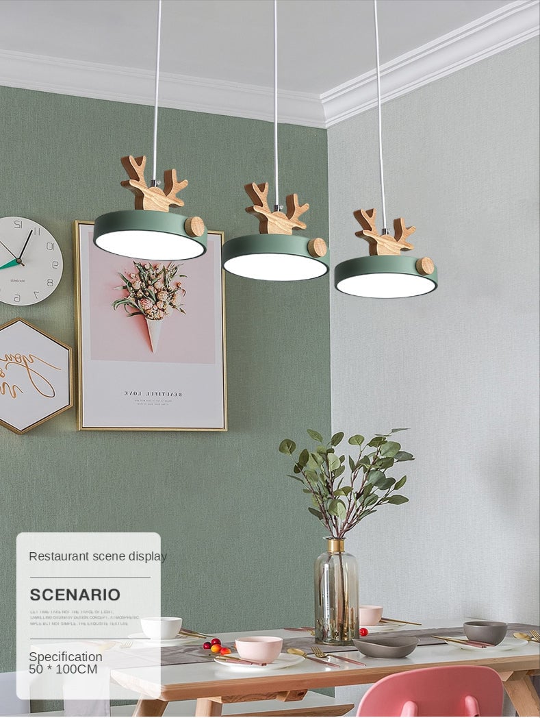 Morandi Holz LED Kronleuchter Hirschgeweih Pendelleuchte - Cueteks