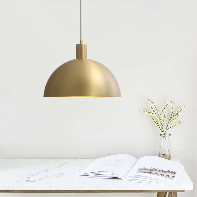 Mid-Century Modern Brass Dome Hanging Pendant Light - Cueteks
