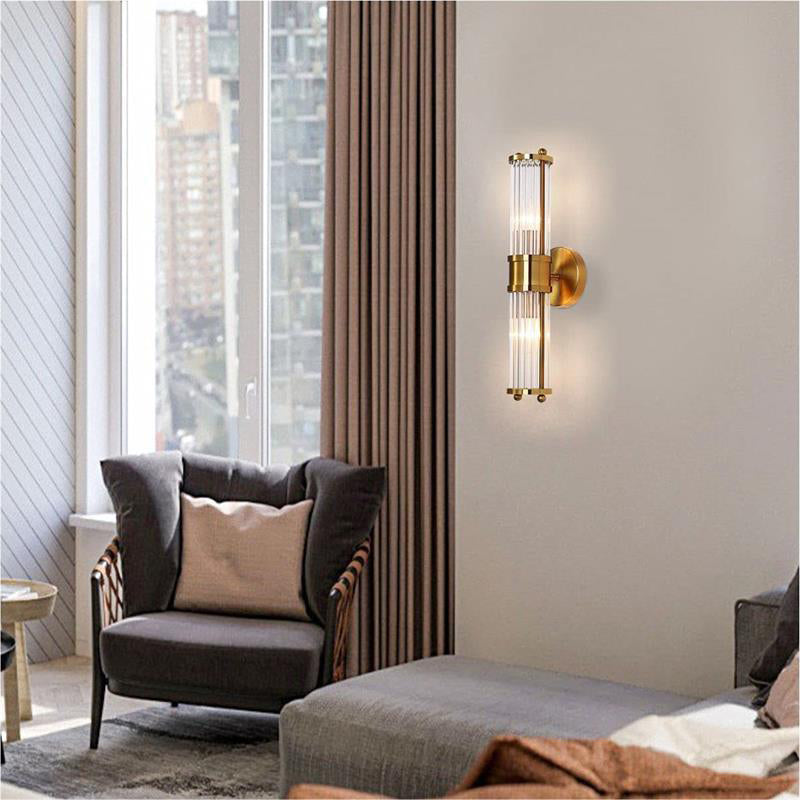 Modern Brass Gold Crystal Wall Sconce - Cueteks