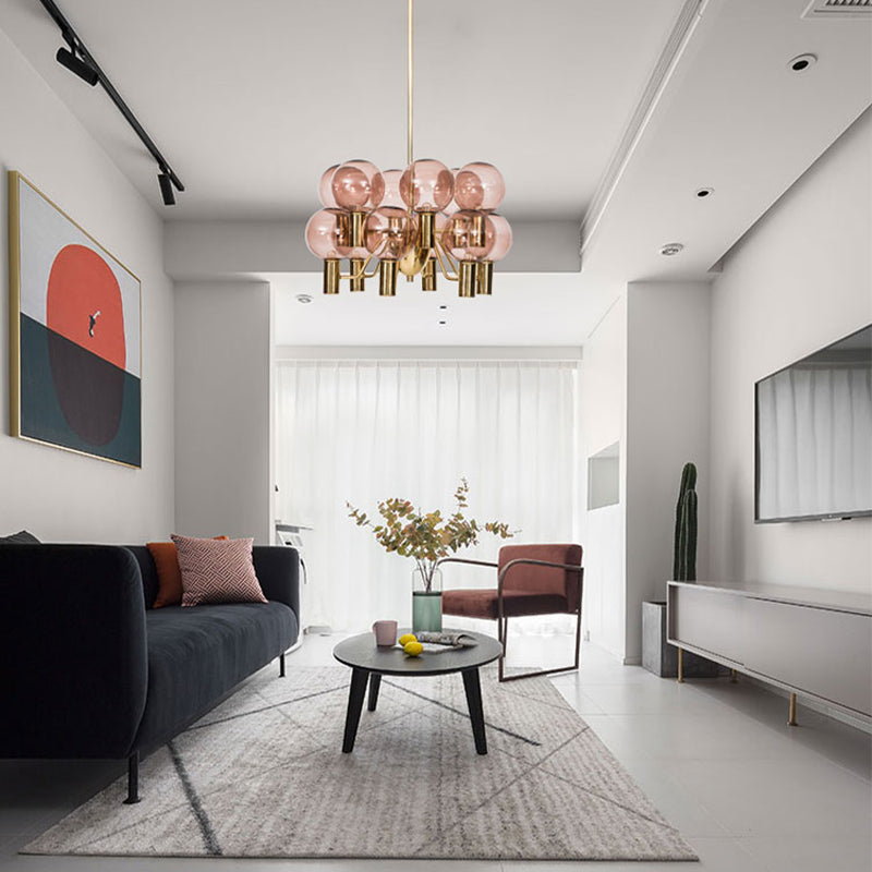 Contemporary Pink Glass 12-Bulb Decorative Chandelier - Cueteks