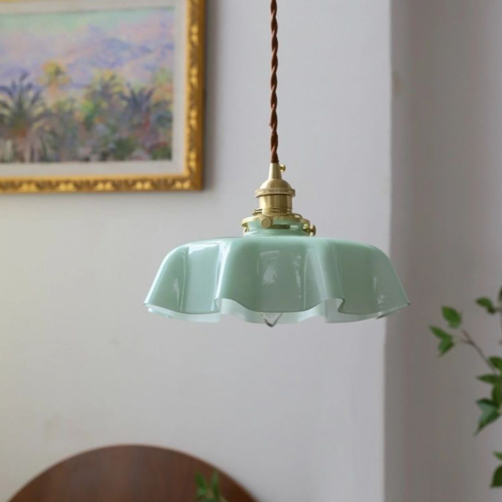 Modern Romantic Small Glass Ribbon Edge Pendant Light For Living Room - Cueteks