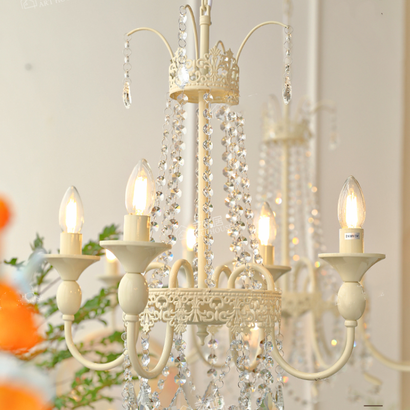 Vintage White Metal & Glass Luxury Chandelier Light - Cueteks