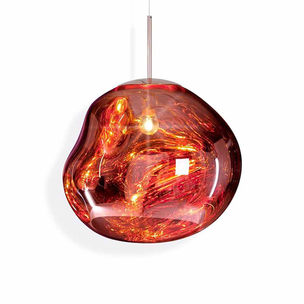 Rose Gold Melt Lava shade glowing on a white background, showing its uneven outline, neck and cable