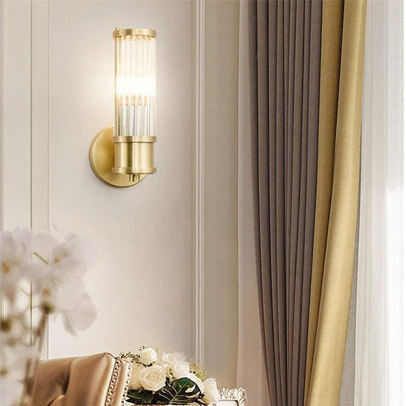 Modern Brass Gold Crystal Wall Sconce - Cueteks