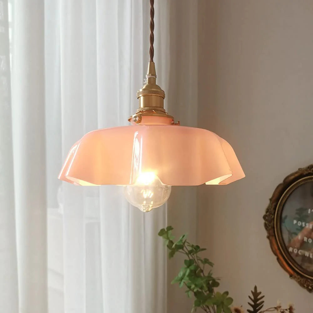 Modern Romantic Small Glass Ribbon Edge Pendant Light For Living Room - Cueteks