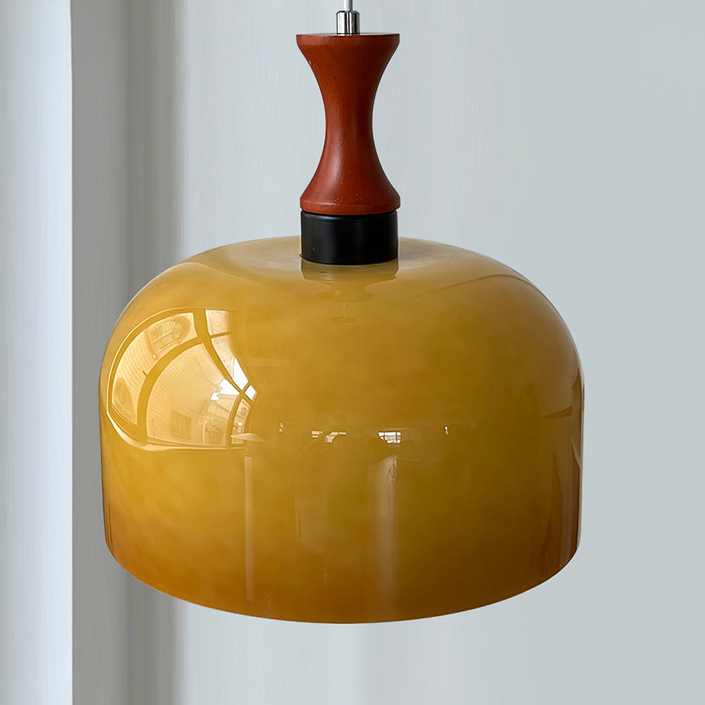 Vintage 1-Light Retro Glass Flat Ball Pendant Fixture - Cueteks