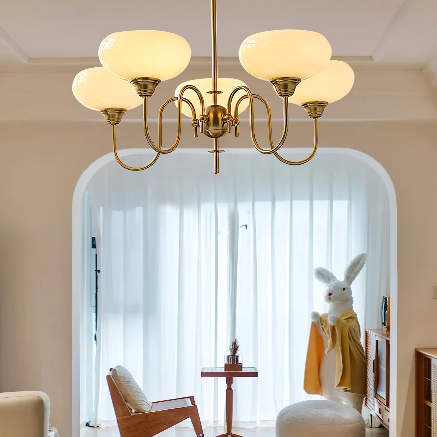 Vintage Creamy Persimmon Glass Chandelier - Cueteks