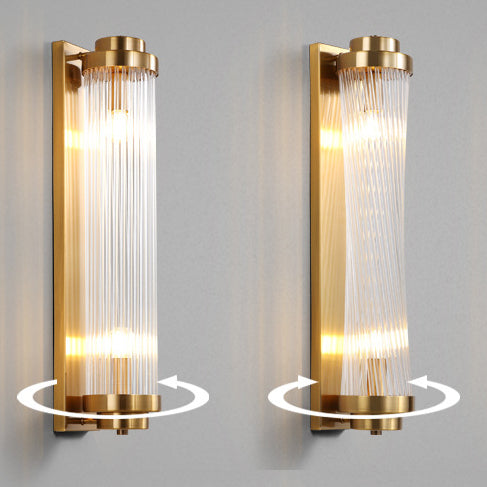 Gold wall light comparison showing straight rods and crossing rods, with circular arrows around the lower caps