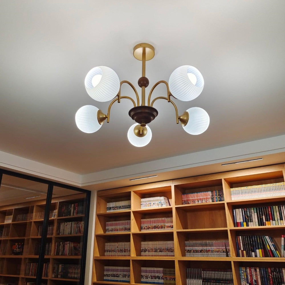 Contemporary Cream Ribbed Glass Chandelier - Cueteks
