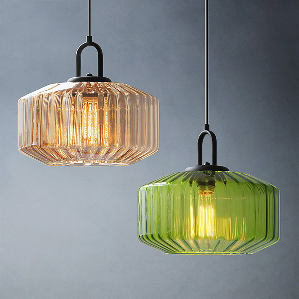Orange and Green glass pendants shown together