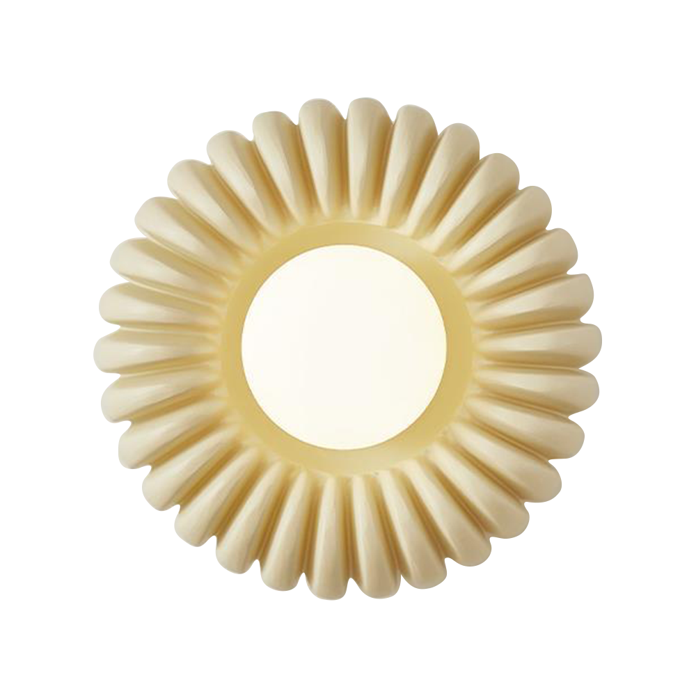 Isolated frontal lit beige fluted circle with White centre against white background