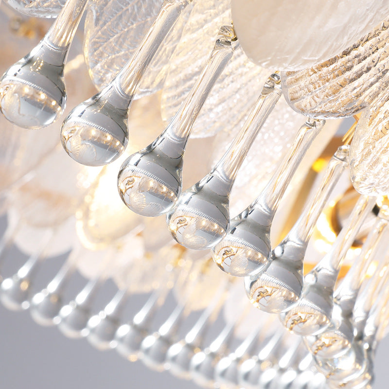 Feather Shape Crystal Glass Round Chandelier - Cueteks
