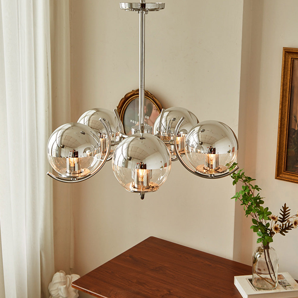 Modern Silver Glass Space Ball Chandelier - Cueteks