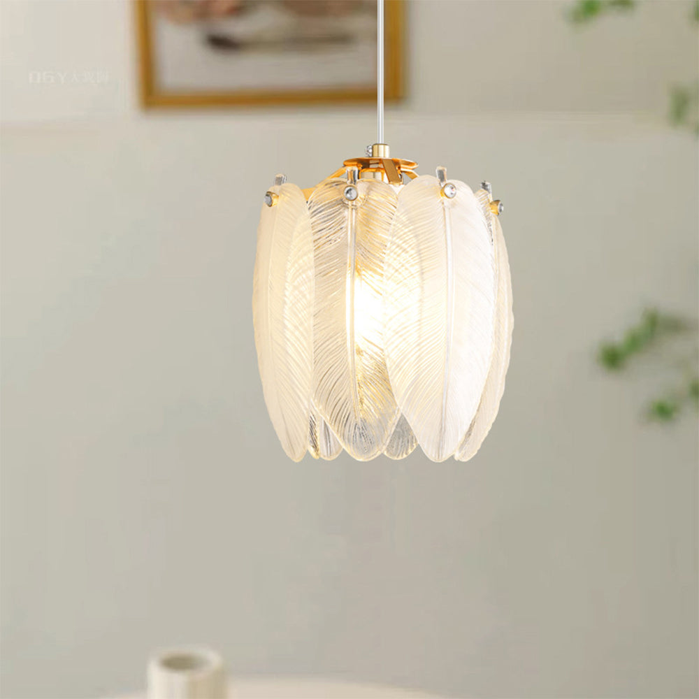 French Style Feather Glass Pendant Light - Cueteks