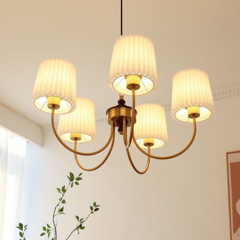 Vintage Pleated Pendant Lampshade Brass Dining Room Chandelier - Cueteks
