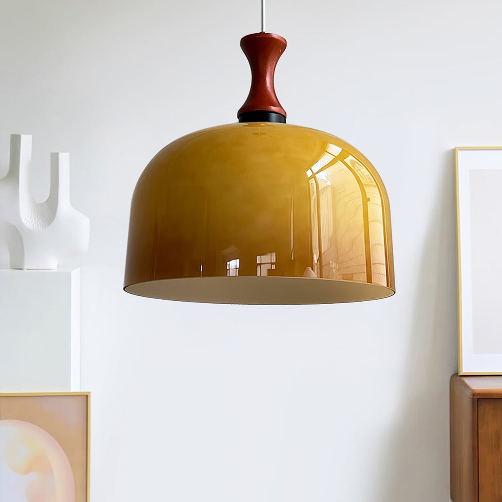 Vintage 1-Light Retro Glass Flat Ball Pendant Fixture - Cueteks