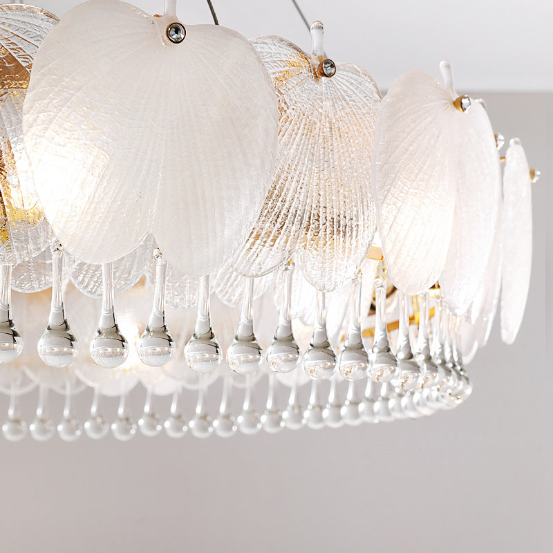 Feather Shape Crystal Glass Round Chandelier - Cueteks