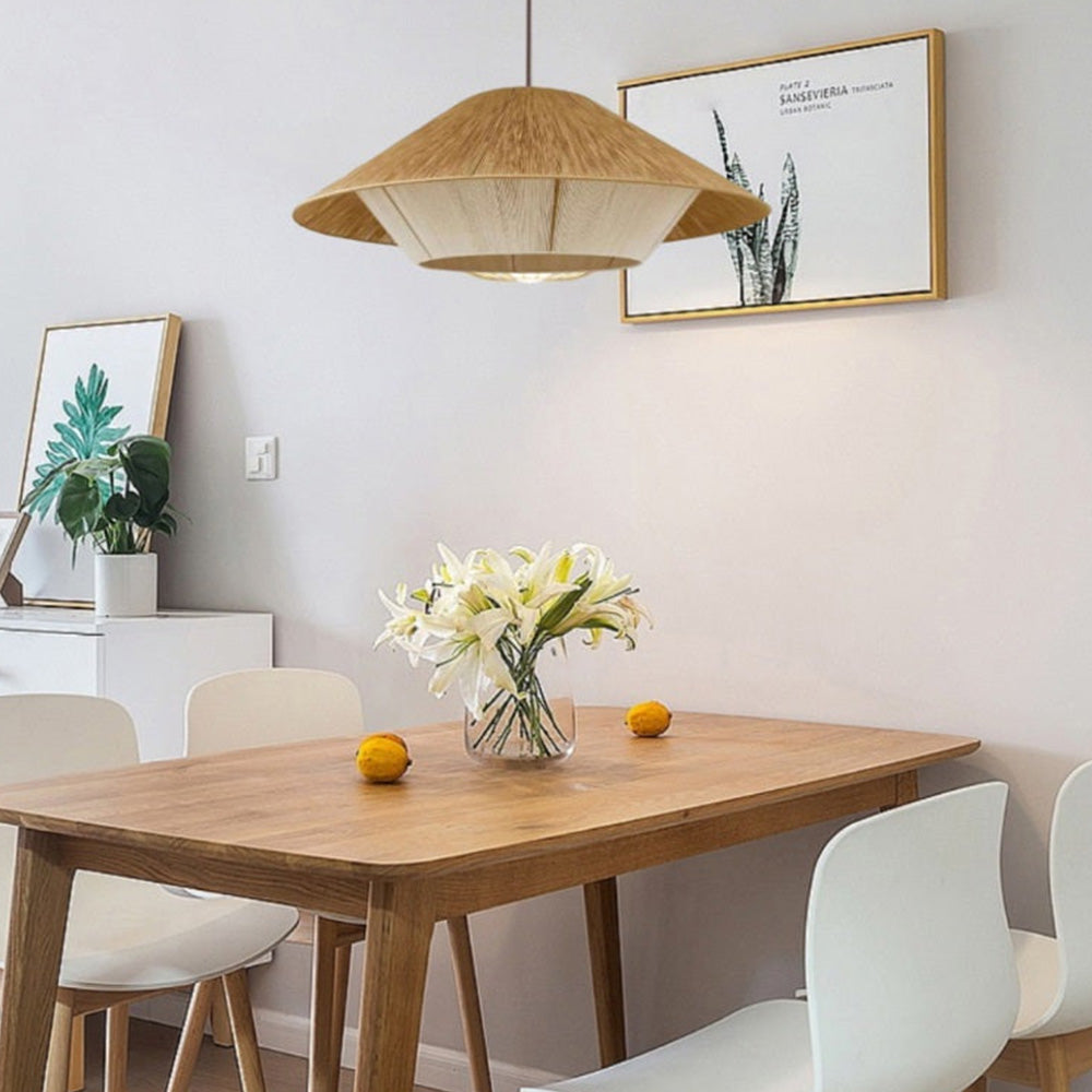 Retro Natural Fabric Hat Boho Pendant Light - Cueteks