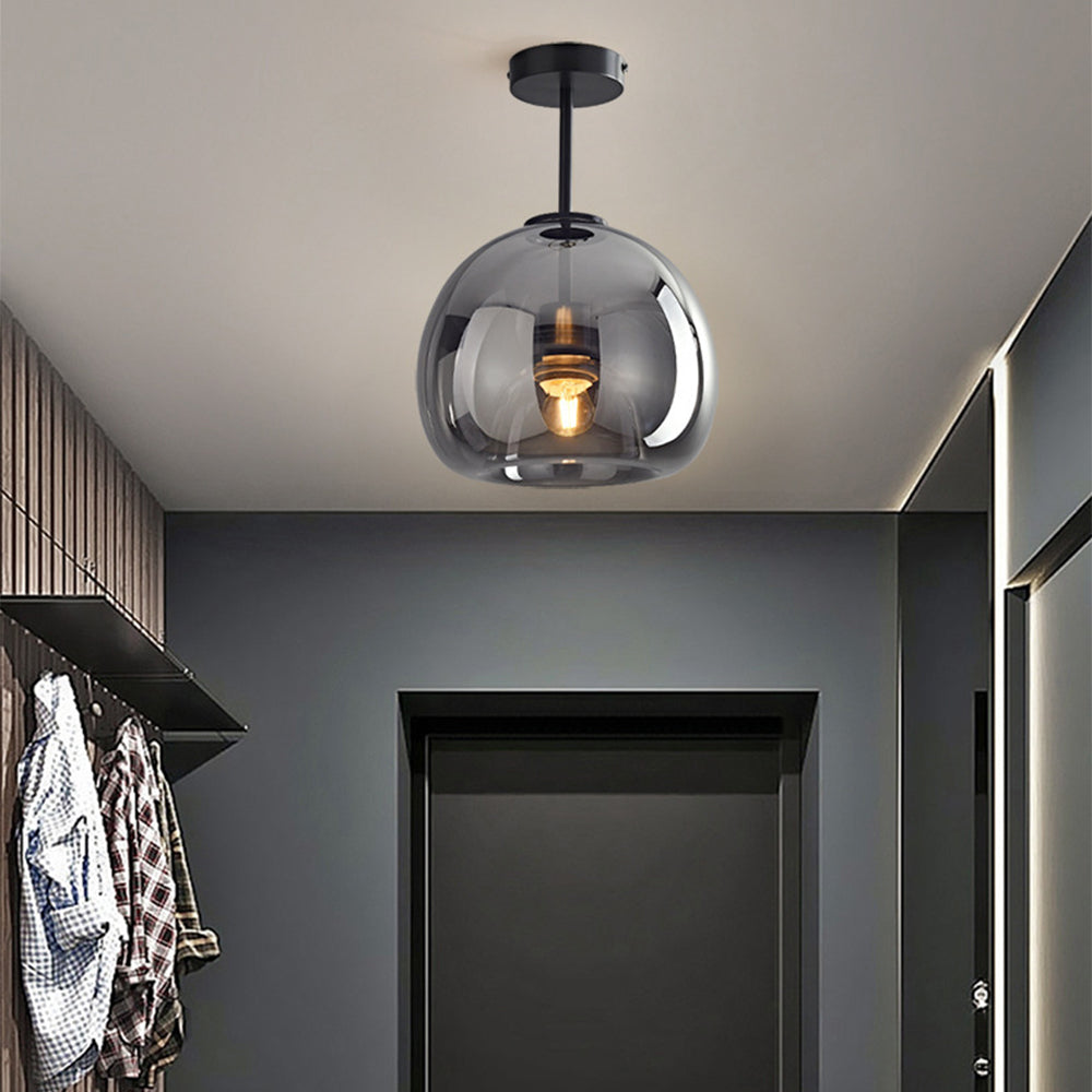 Retro Copper Glass Semi Flush Mount Ceiling Light - Cueteks