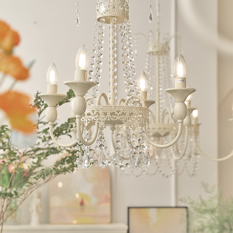 Vintage White Metal & Glass Luxury Chandelier Light - Cueteks