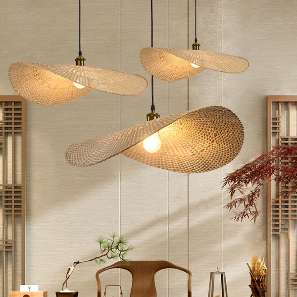 Handmade Natural Bamboo Wicker Pendant Lamp For Living Room - Cueteks