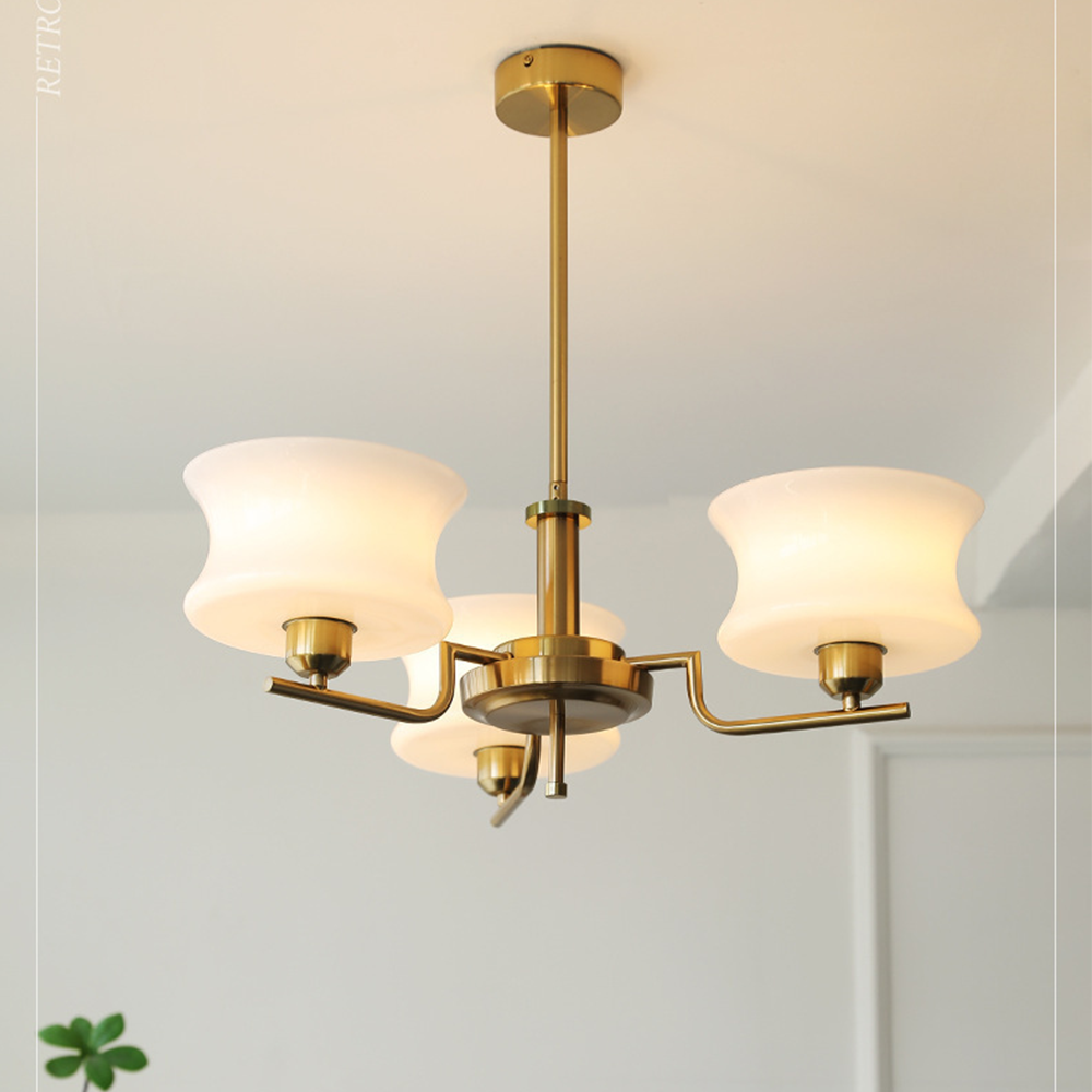 Nordic Belue Brass Glass Chandelier For Dining Room - Cueteks
