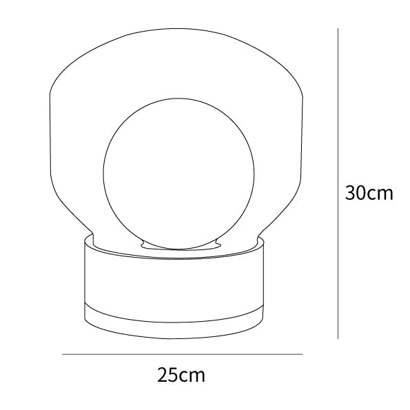 Square Rigel table lamp dimension drawing labelled 25 cm overall width and 30 cm total height