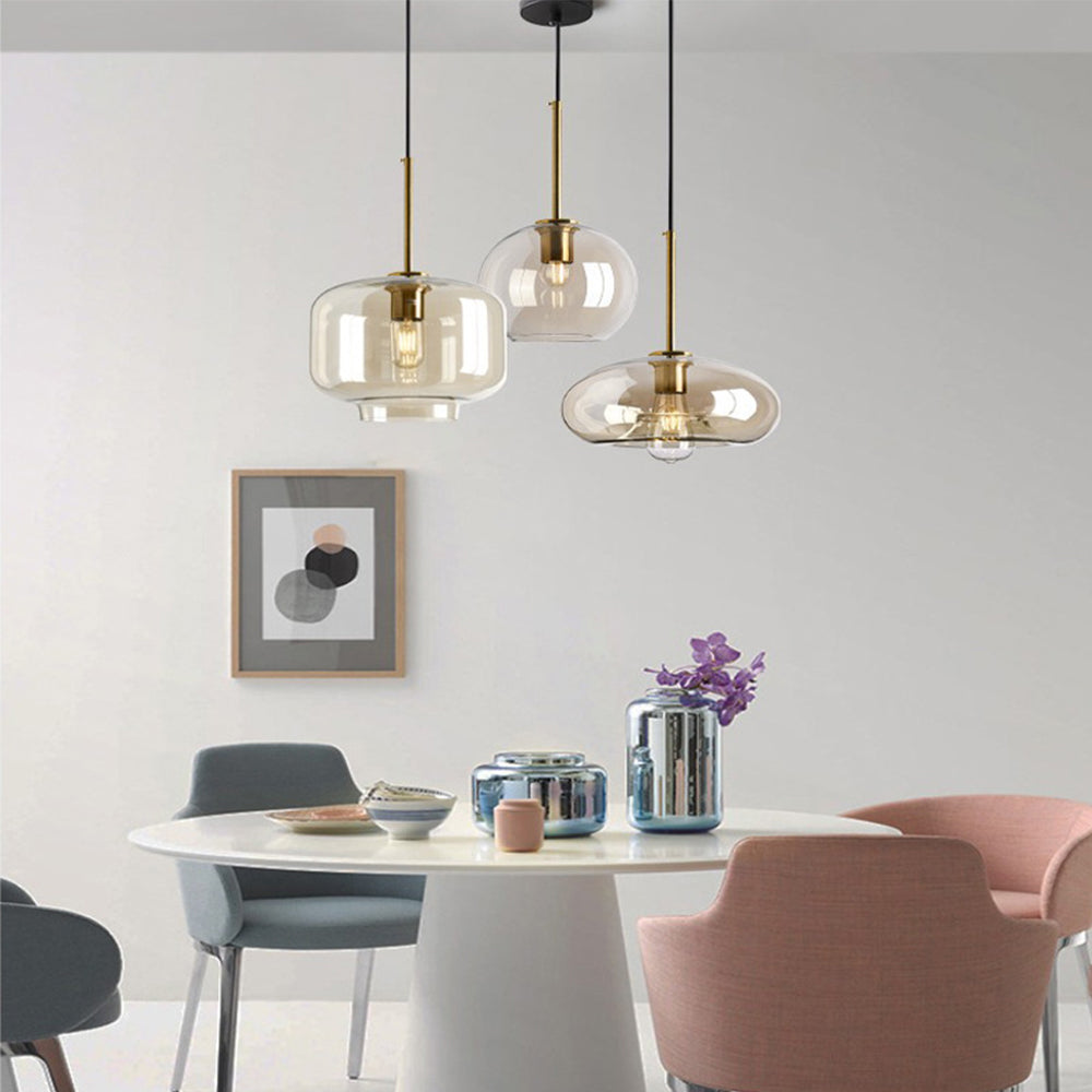 Industrial Amber Glass Pendant Light - Cueteks