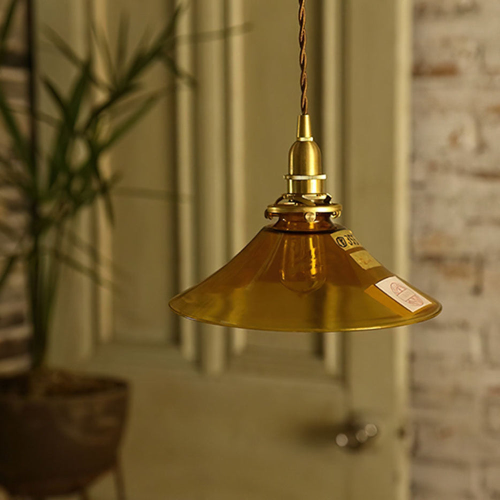 Vintage Single Head Retro Amber Glass Pendant Light - Cueteks