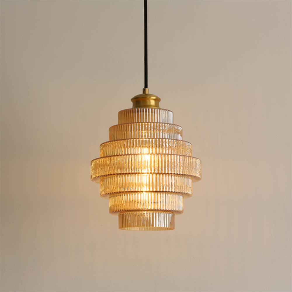 Antique Stripped Glass Brass Pendant Light - Cueteks
