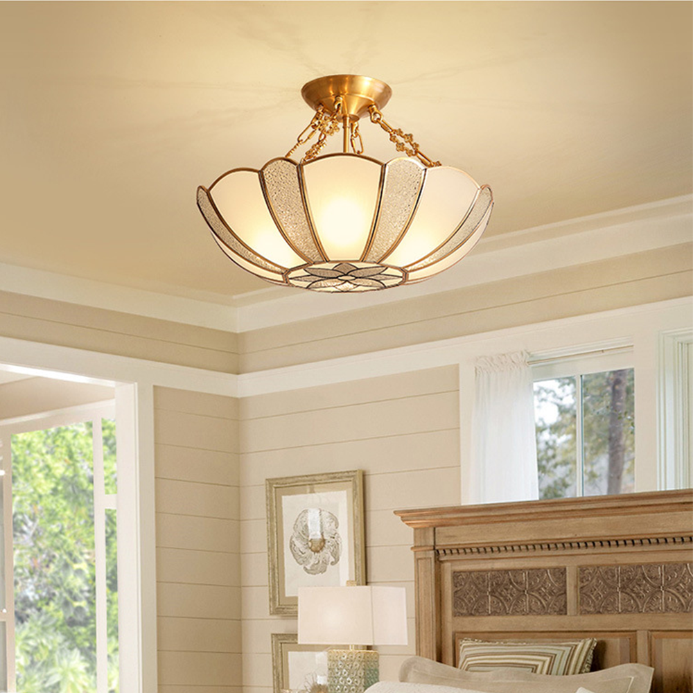 Scalloped Brass Chain Ceiling Light Fixture - Cueteks