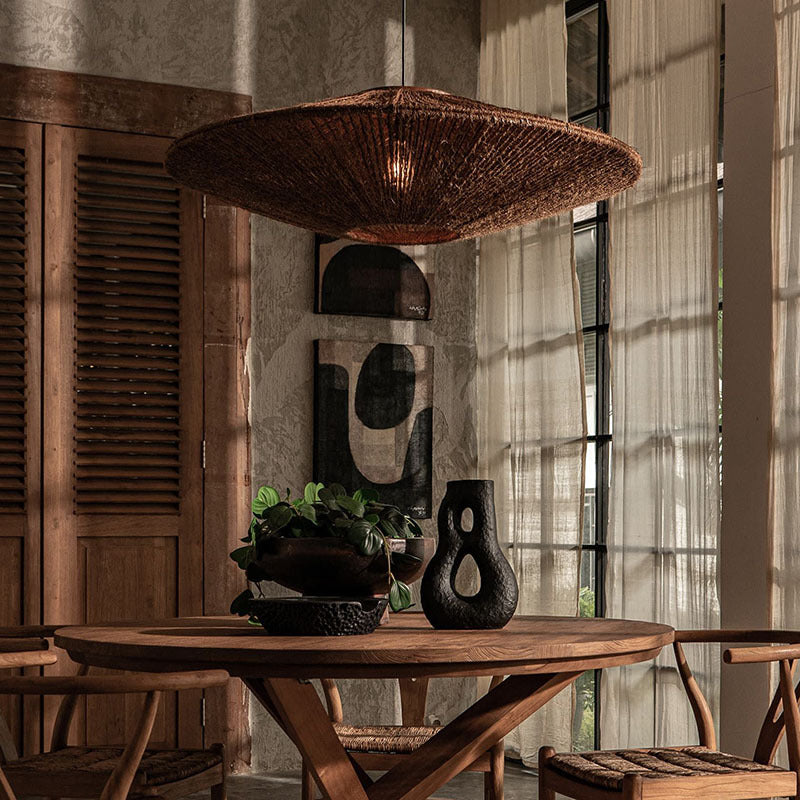 Rustic Rattan Brown Pendant Lights - Cueteks