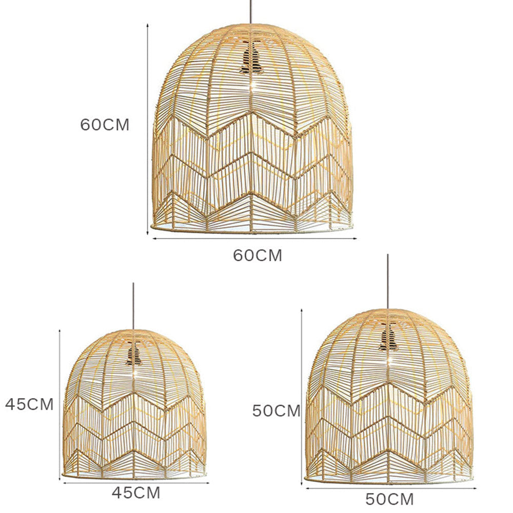 Vintage Handmade Basket Rattan Round Shades Pendant Light - Cueteks