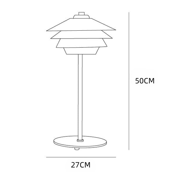 Overlay table lamp outline drawing labelled 50 cm high and 27 cm wide