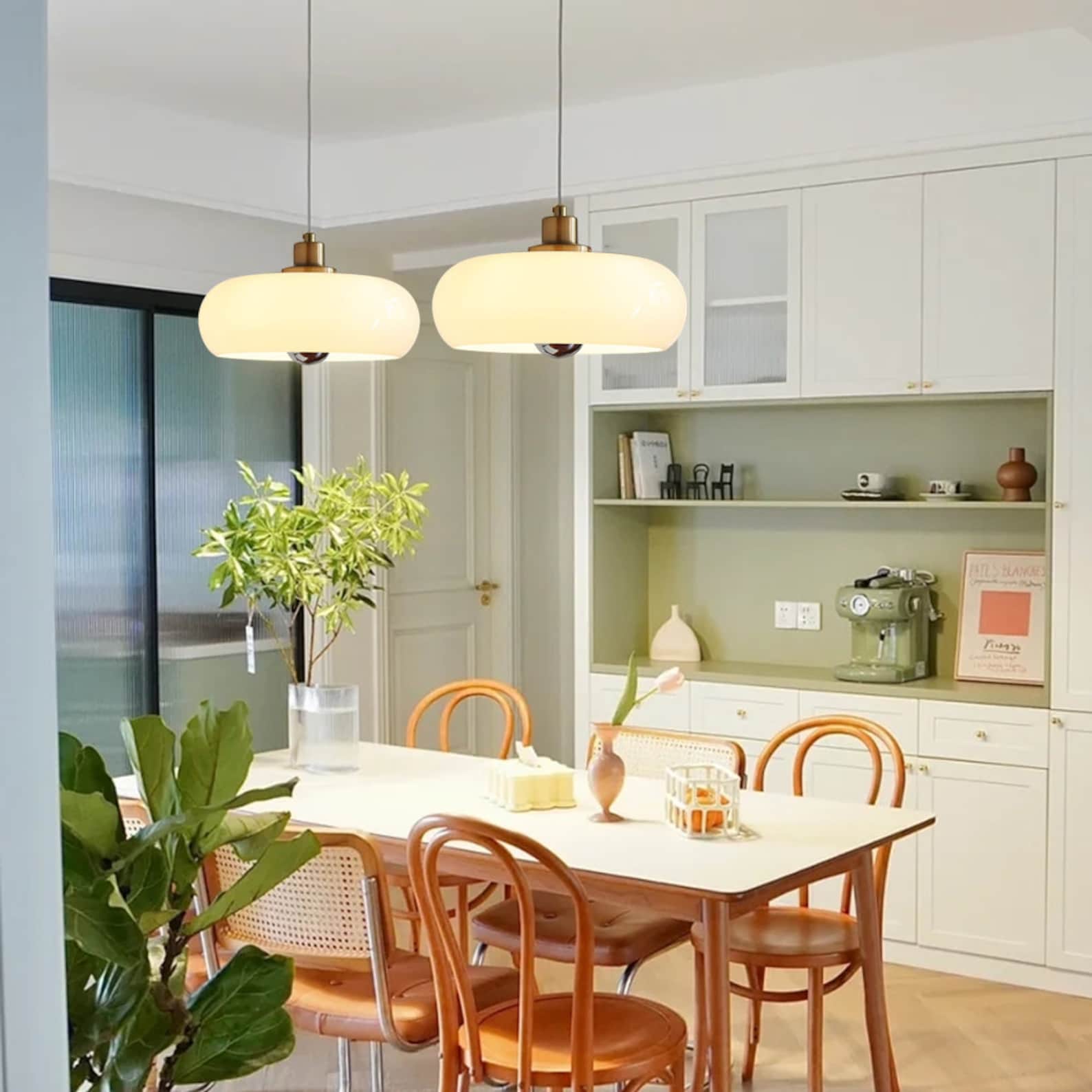 Vintage Bauhaus Round Glass Pendant Light - Cueteks