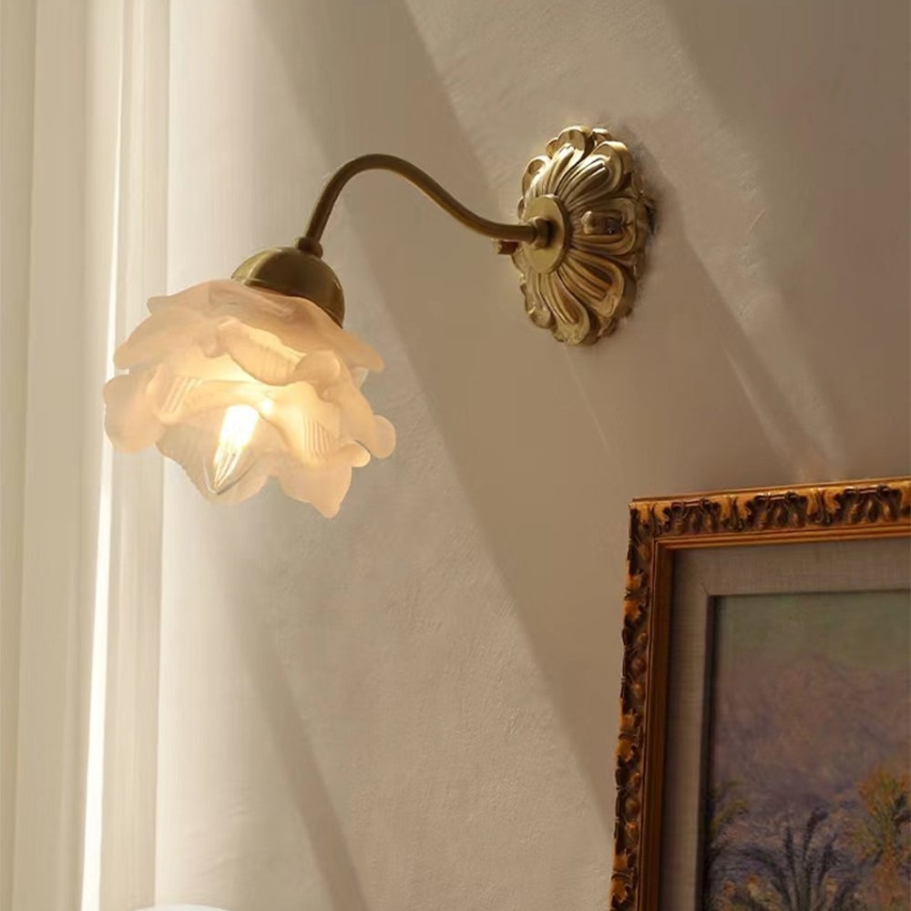 Retro Flower Petal Glass Wall Lamp Copper Wall Light - Cueteks