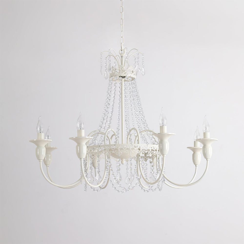 Vintage White Metal & Glass Luxury Chandelier Light - Cueteks