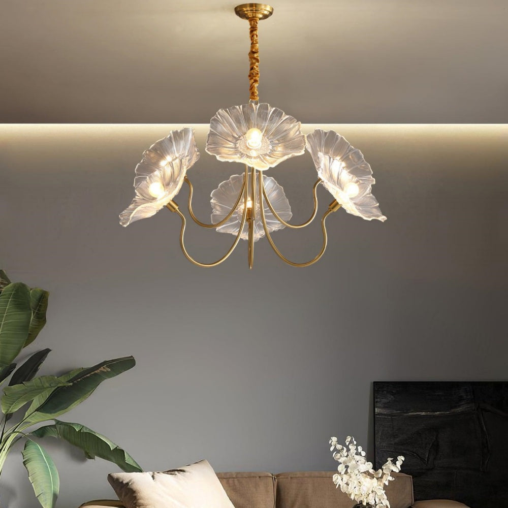 Modern Lotus Leaf Glass Living Room Chandelier - Cueteks