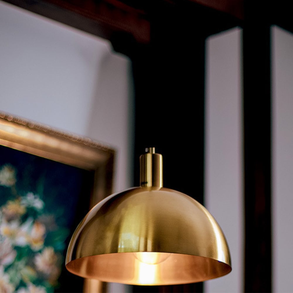 Mid-Century Modern Brass Dome Hanging Pendant Light - Cueteks