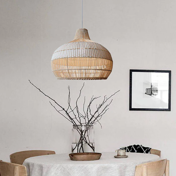 Rattan Kitchen Island Pendant Lighting Wicker Lamp Shade - Cueteks